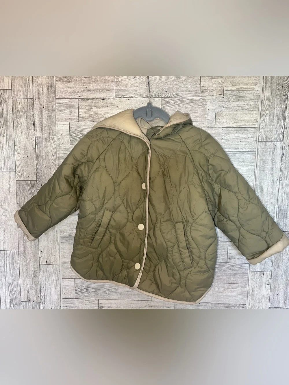 Zara Kids Olive Quilted Coat with Cream Lining size 18-24 months